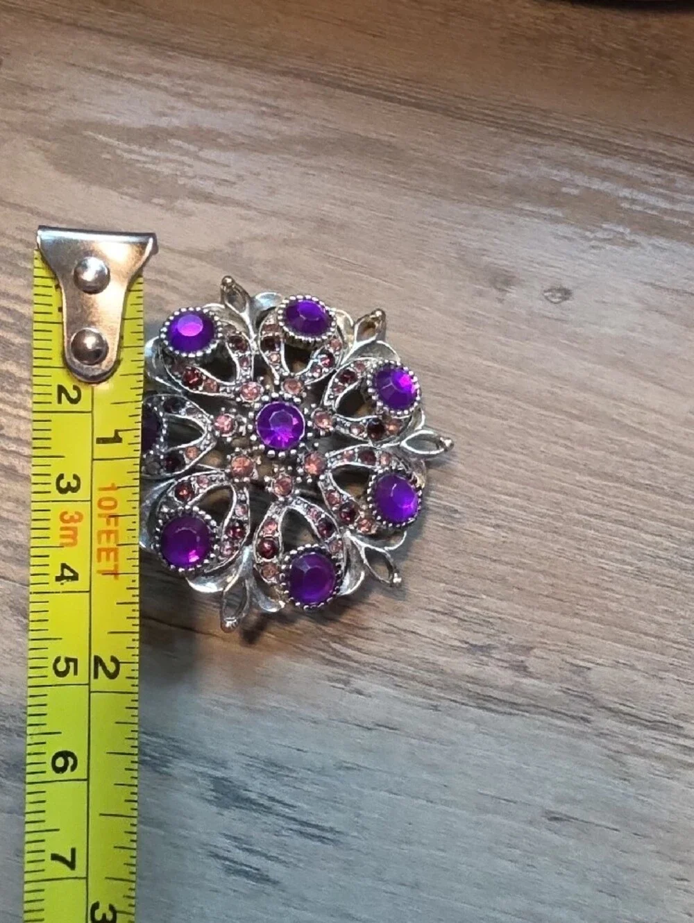 Vintage-Inspired Purple Gem Floral Brooch
